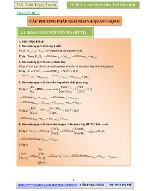 Tư duy giải nhanh bài tập Hóa Học